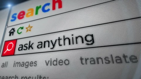 Ask anything chatbot service text typing on browser screen Stock Footage 340130891