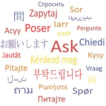 Ask in different languages. Illustrazione stock