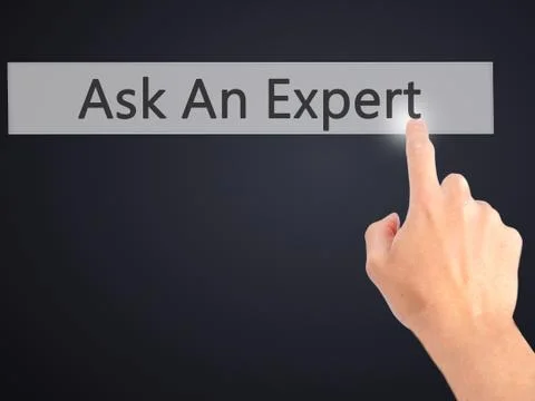 Ask An Expert - Hand pressing a button on blurred background concept on visua Stock Photos