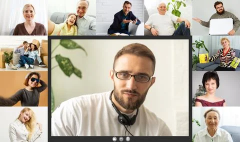 Ask general practitioner online, video call consultation, patient and doctor Foto stock
