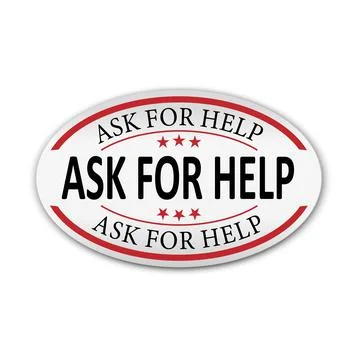 Ask for Help Oval sticker paper label vector o a white background Stock Illustration