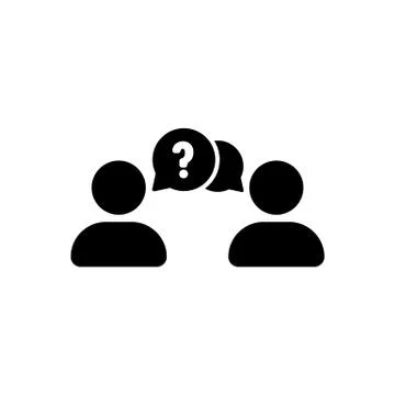 Ask icon faq. Help with people and question mark and bubble. People talking icon Stock Illustration