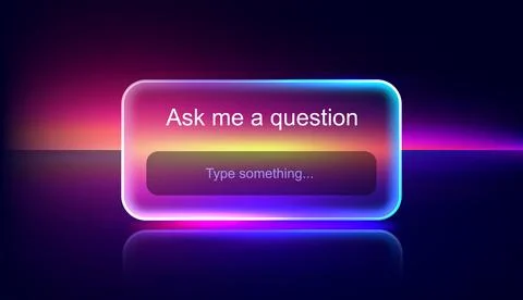 Ask me a question box. Glassmorphism frame on neon gradient background Illustrazione stock
