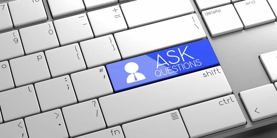 Ask questions - modern computer keyboard - 3D illustration Stock Illustration
