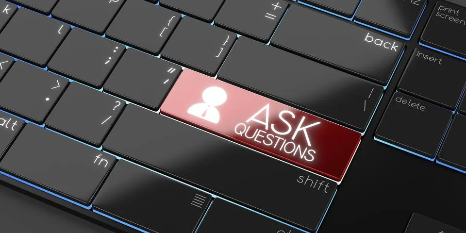 Ask questions - modern computer keyboard - 3D illustration 库存插图