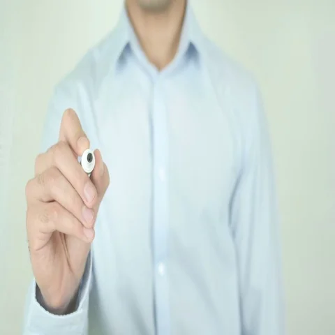 Ask the Right Questions, Man Writing on Screen Stock Footage 69709414