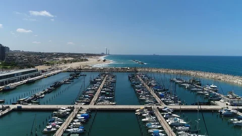 Askelon marina crane down Stock Footage 88805216