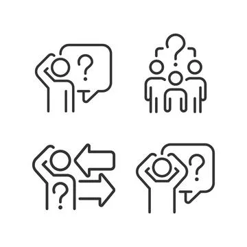 Asking and answering questions linear icons set Stock Illustration