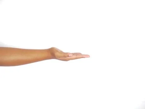 Asking hand gesture with open palm an isolated white background Stock Photos