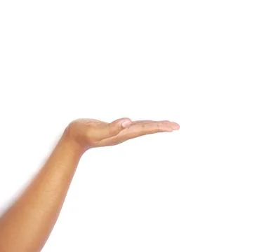 Asking hand gesture with open palm an isolated white background Stock Photos