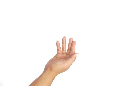 Asking hand gesture with open palm an isolated white background Stock Photos