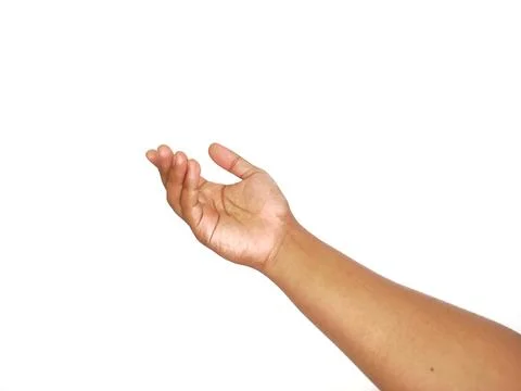 Asking hand gesture with open palm an isolated white background Stock Photos