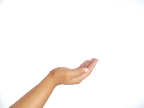 Asking hand gesture with open palm an isolated white background Stock Photos
