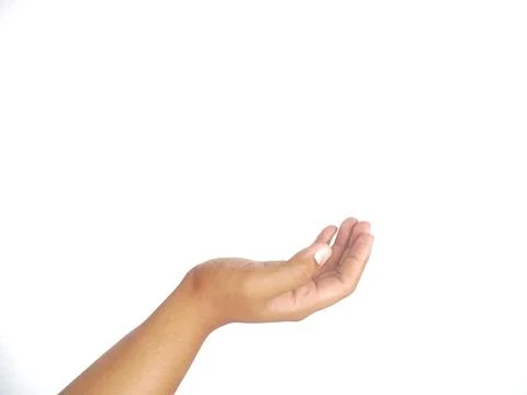 Asking hand gesture with open palm an isolated white background Stock Photos