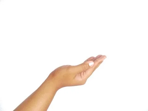 Asking hand gesture with open palm an isolated white background Stock Photos