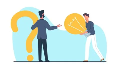 Asking question and getting answer, solving problem and finding solution. Man Stock Illustration
