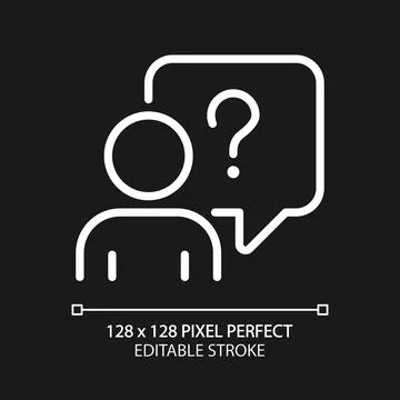 Asking question pixel perfect white linear icon for dark theme Stock Illustration