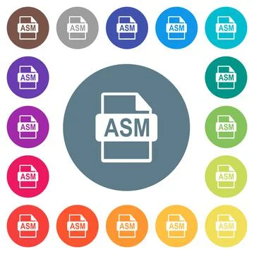 ASM file format flat white icons on round color backgrounds Stock Illustration