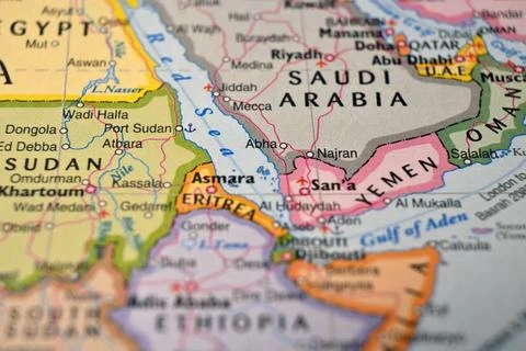 Asmara Eritrea on World Map Close Up Macro Defocused Background Geographic .. Foto stock