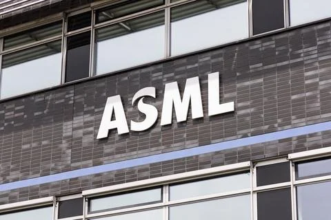 The ASML logo prominently displayed on the facade of their modern corporate b Stock Photos