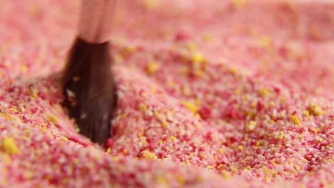 Asmr, With circular movements of the brush, a powder of color red Video stock 244554907