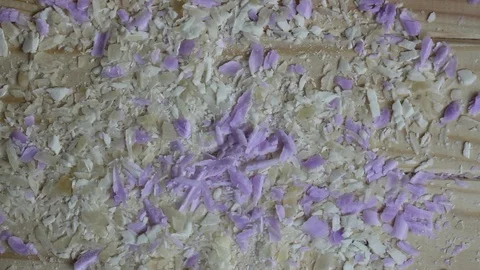 ASMR. Cut soap. Relax. Texture of soap shavings. Woman's hands. Close up Stock Footage 106716482