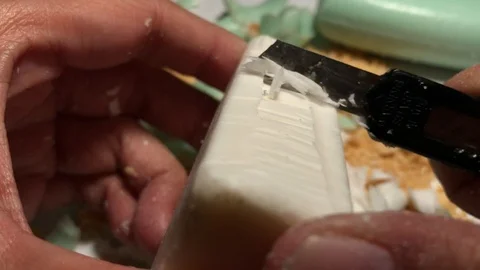 ASMR cutting white bar soap IMG 7559 Stock Footage 88681214