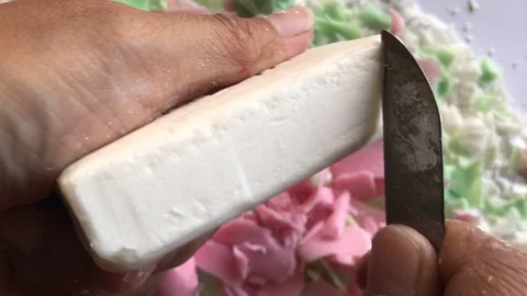 ASMR cutting white bar soap IMG 7585 Stock Footage 88681870