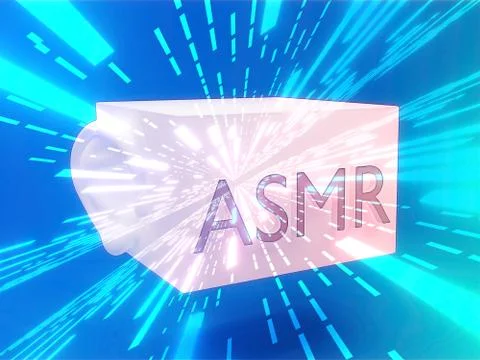 Asmr microphone with ear on striped backdrop Illustrazione stock