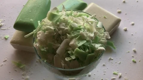 ASMR Satisfying Bar Soap Flakes In A Glass Stock Footage 83634483