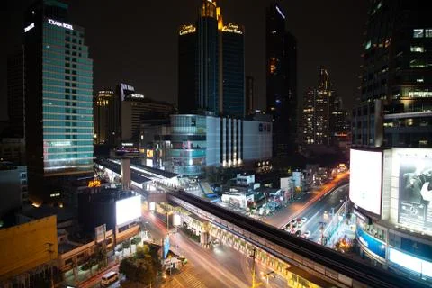 Asoke intersection and sky train station in Bangkok Thailand Stock Photos