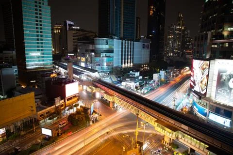 Asoke intersection and sky train station in Bangkok Thailand Photos