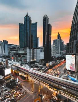 Asoke intersection and sky train station in Bangkok Thailand Stock Photos