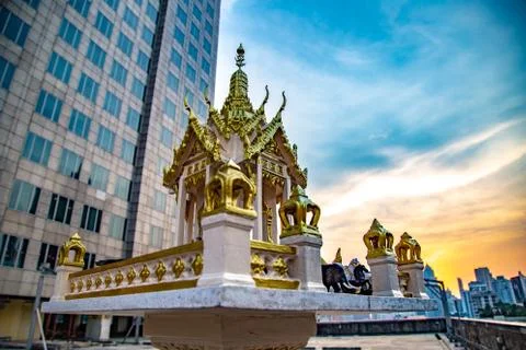Asoke intersection and sky train station in Bangkok Thailand Photos