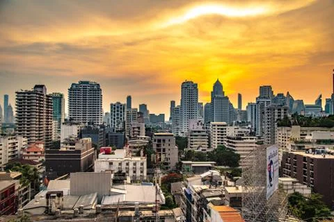 Asoke intersection and sky train station in Bangkok Thailand Photos