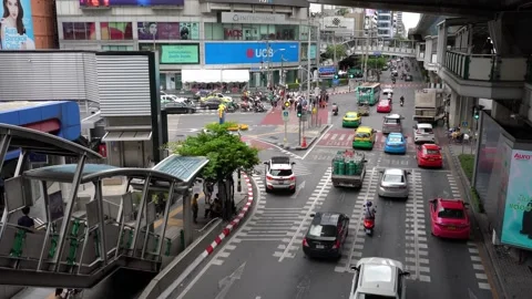 Asoke Intersection, one of the busiest road junctions in Bangkok, Thailand Stock Footage 297653186