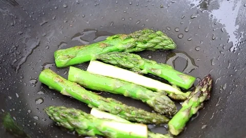 Asparagus Being Cooked In The Pan Stock Footage 82272756