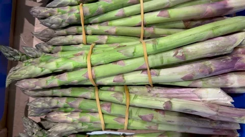 Asparagus displayed in cardboard box Stock Footage 306555260