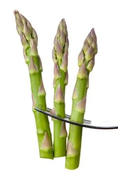 Asparagus on a fork isolated Stock Photos