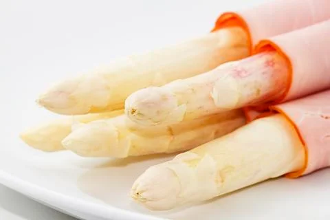 Asparagus with ham diagonal Stock Photos