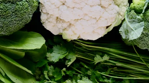 Asparagus Is Placed on Top of a Set of Fresh Green Vegetables, Healthy Nutrition Stock Footage 136583596