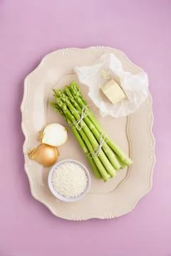 Asparagus risotto ingredients Stock Photos