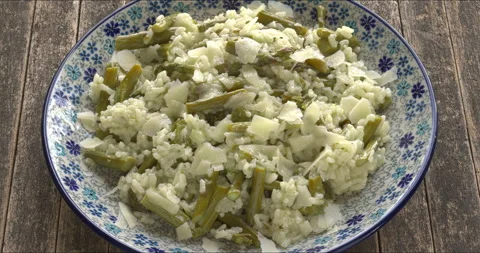 Asparagus risotto on a plate. Stock Footage 333519193