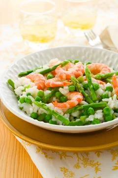 Asparagus shrimp risotto Stock Photos