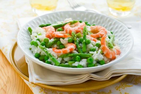 Asparagus shrimp risotto Stock Photos