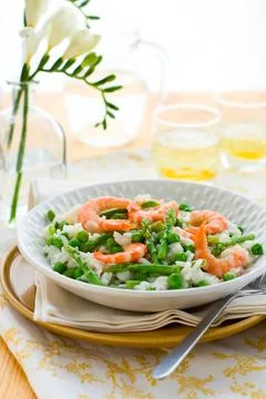 Asparagus shrimp risotto Stock Photos
