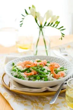 Asparagus shrimp risotto Stock Photos