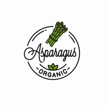 Asparagus vegetable logo. Round linear bunch white Stock Illustration