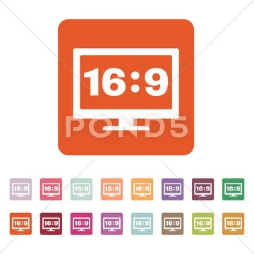 The aspect ratio 16 9 widescreen icon. Tv and video symbol. Flat ~ Clip ...
