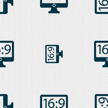 Aspect ratio 16 9 widescreen tv icon sign. Seamless abstract background with geo Stock Illustration